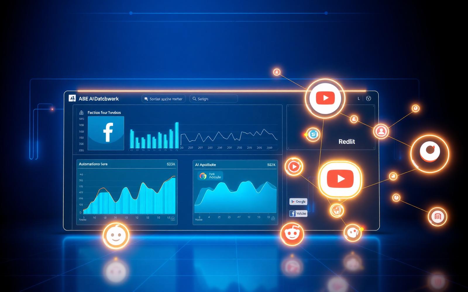 TrafficOS AI dashboard showing AI traffic workers automating Facebook, Reddit, YouTube and X